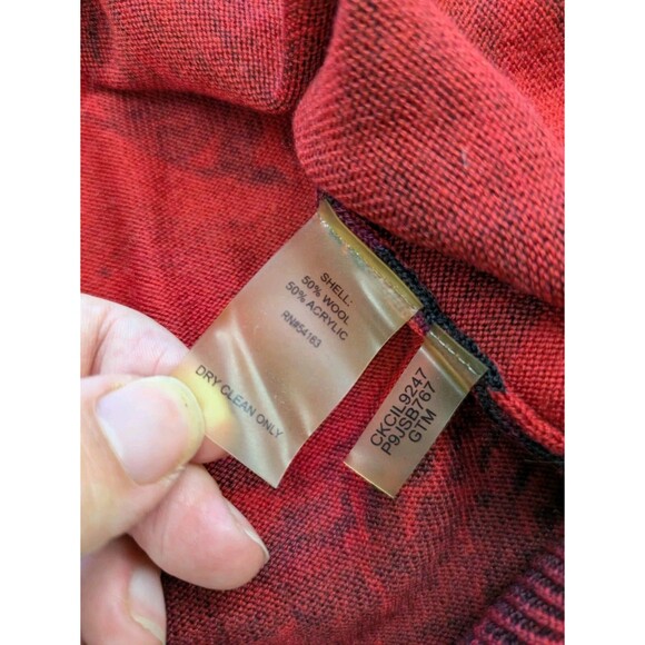 Calvin Klein Womens Cardigan Sweater PM Wool Blend Floral Dark Cottage Red Black - Picture 6 of 8